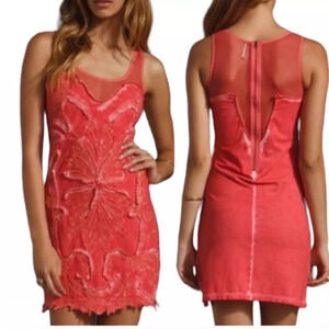 Free people ice ice baby pink beaded acid wash mesh zippered dress size XS